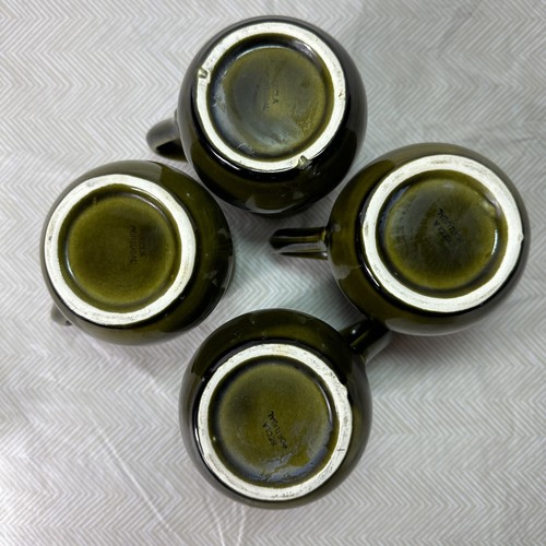 Vtg Secla Portugal 4 Glazed Pottery Coffee Mugs Embossed Starburst Green Yellow - Picture 5 of 10