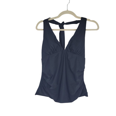 TOMMY HILFIGER Swim Top Women's M Black Stretch Shirred Waist Halter Tankini NWT
