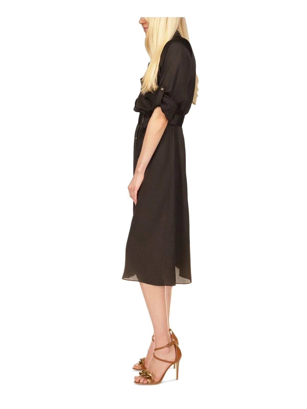 Camicia MICHAEL KORS donna nera effetto invecchiato manica superiore con bottoni abito S