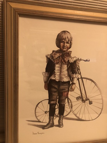 2 Vtg Signed Prints by Joanne Thompson ~Old Fashion Girl & Boy ~19”x23” ~Framed - Picture 4 of 7