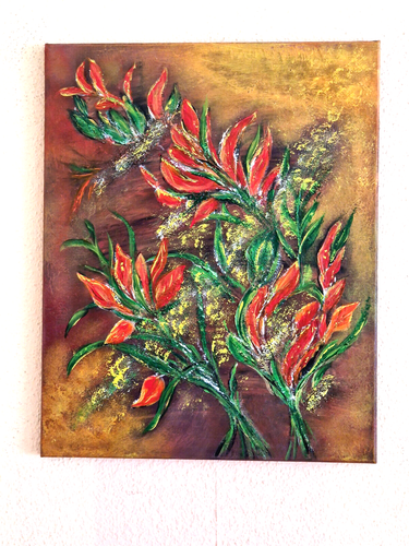 Acrylbild abstrakt, Blumen, Unikat Malerei Keilrahmen Leinwand 50x40 x 1cm