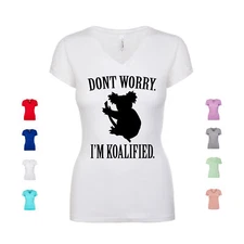 Don't Worry I'm Koalified funny cute koala lovers animals Women's V Neck Shirt