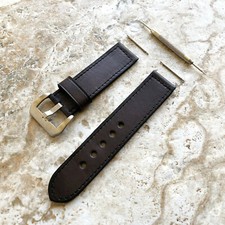 Dark Brown 20mm 22mm 24mm Double Sided Stitched Leather Band Strap For Watches