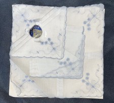 3 Vtg LaFleur Swiss Style Embroidery Hankies Light Blue Floral NWOB Wedding