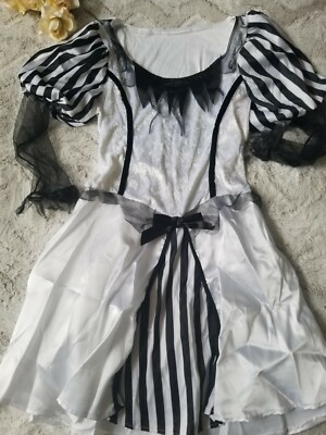 Girls Black White Gothic Punky Pirate Kids Halloween Costume Dress Size 12-14  L