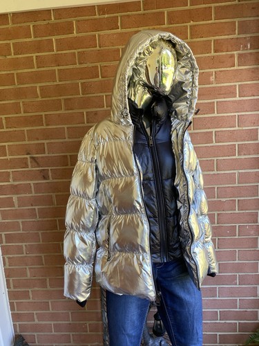 Michael Kors Ciré Shine Hooded Puffer Coat Jacket Silver S $295 Nwt - Picture 5 of 17
