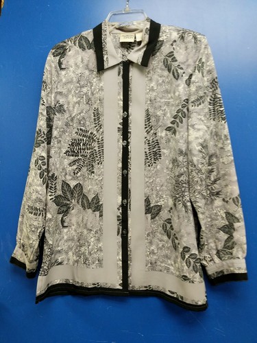 Allison Daley Womens Sz 8 Blouse Top Gray Black Floral Button Up Front Dress Shi - Picture 5 of 9