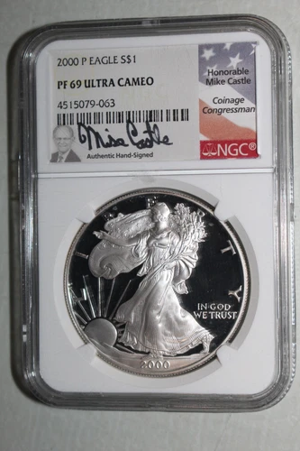 2000 P PF69 Ultra Cameo Silver Eagle NGC Signed Mike Castle