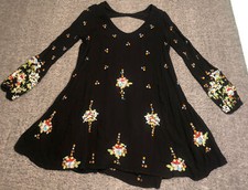 Free People Black Floral Abstract Embroidered Hippie Boho Dress Small