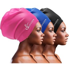 3 Pack Extra Large Swim Caps for Braids and Dreads Locs Long Hair Black Women...