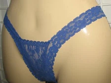 BUTTERFLY - S - NEW - BLUE - NYLON STRETCH LACE - COTTON CROTCH - THONG   PANTY 