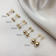14K Real Gold Round Ball Stud Screw Back Earrings in Yellow or White 3mm 4mm 5mm