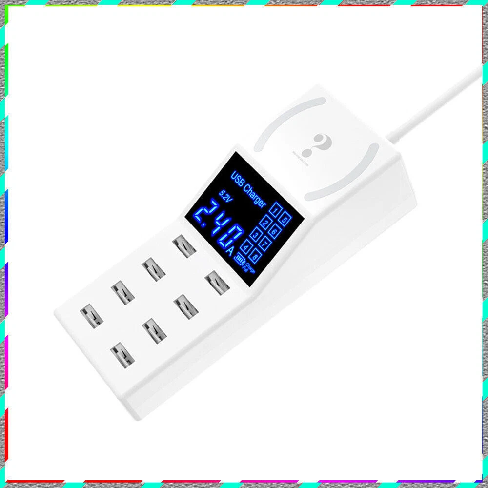 8-Port USB Hub with AC Adapter & Non-Slip Desktop Charging Station