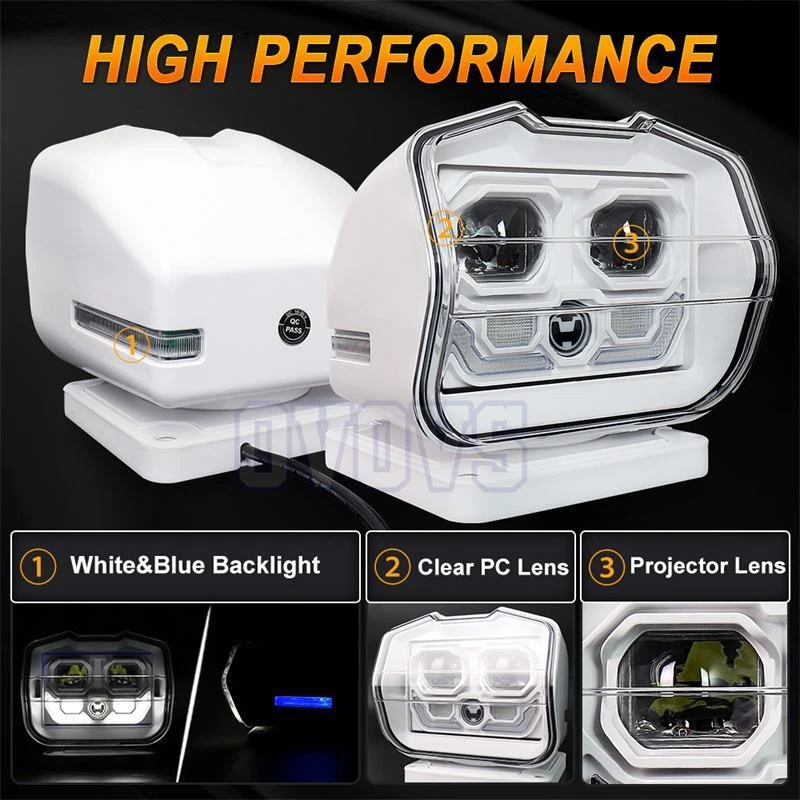 For Marine Boat Car Truck SUV Wireless Spotlight LED Searchlamp Remote Control - Image 3 of 4