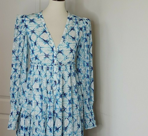 Rococo Sand Maxi Dress S Blue Resort Volna Tiered Long Sleeve Star Tie Dye - Picture 3 of 10