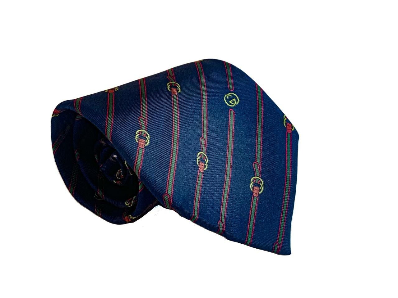 Gucci Tie Men's Authentic Designer Blue Striped Monog… Gem