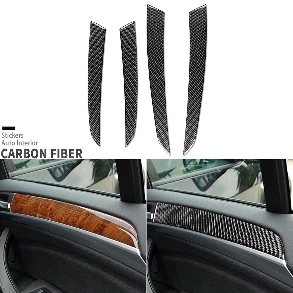 4Pcs Real Carbon Fiber Interior Door Panel Cover Trim For BMW X5 E70 2007-2009
