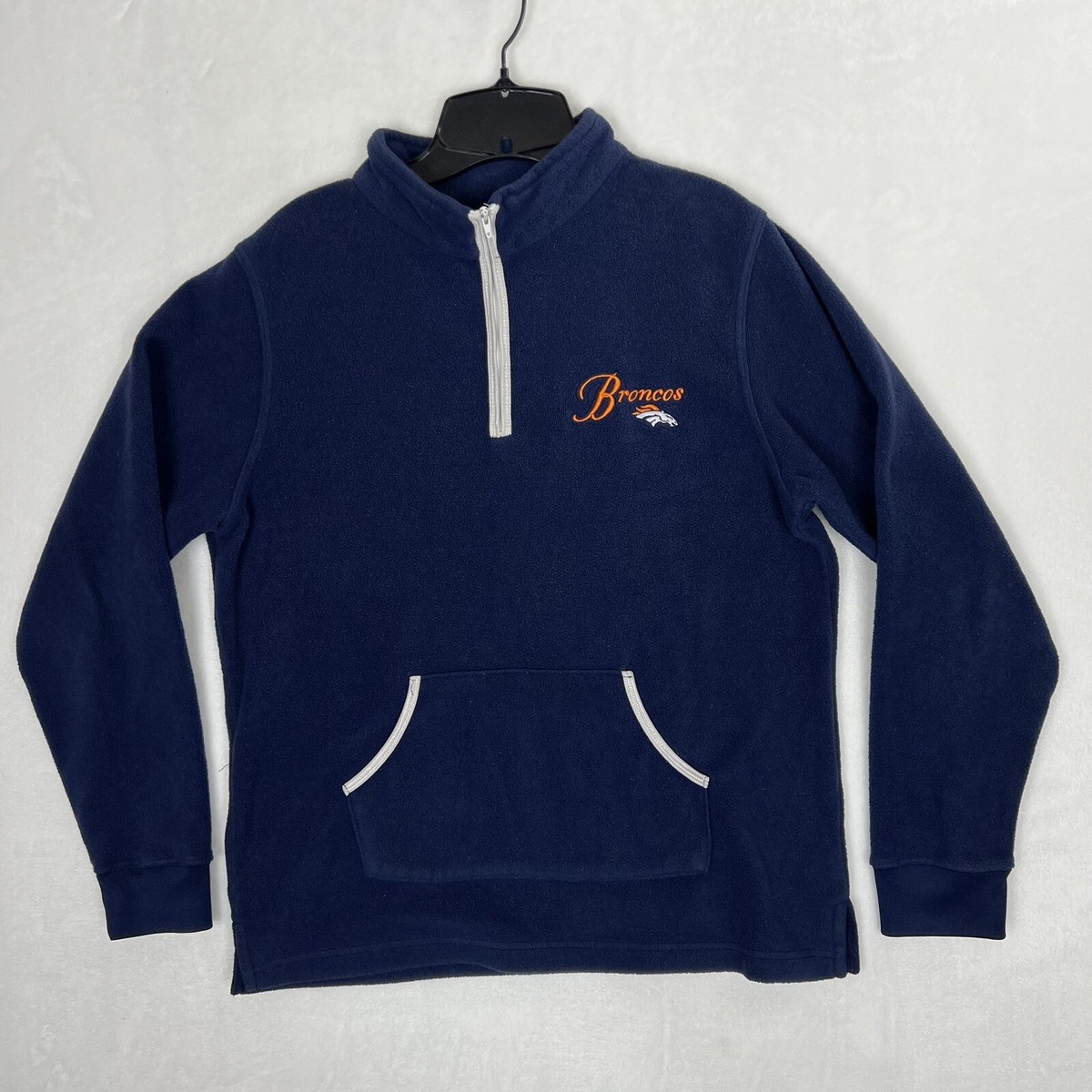 Denver Broncos NFL Womens Large Sweatshirt Blue 1/4 Zip Fleece