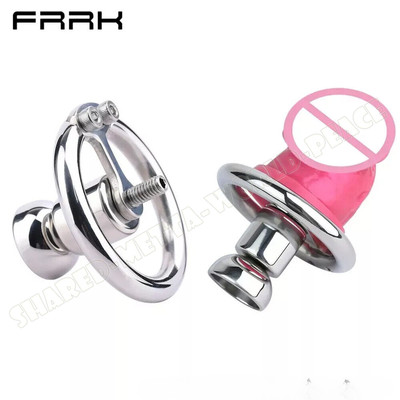 Stainless Steel Male Chastity Device Inverted Cage for Men Metal Lock Belt