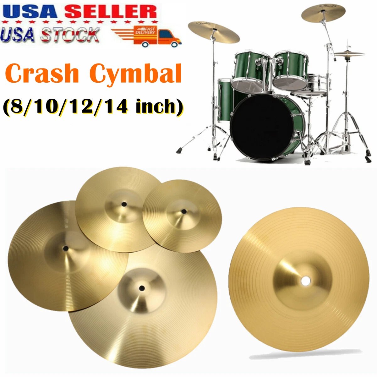 8 10 12 14 inch Brass Crash Cymbal Hi Hat Splash Cymbals for Jazz Drum Set Gold