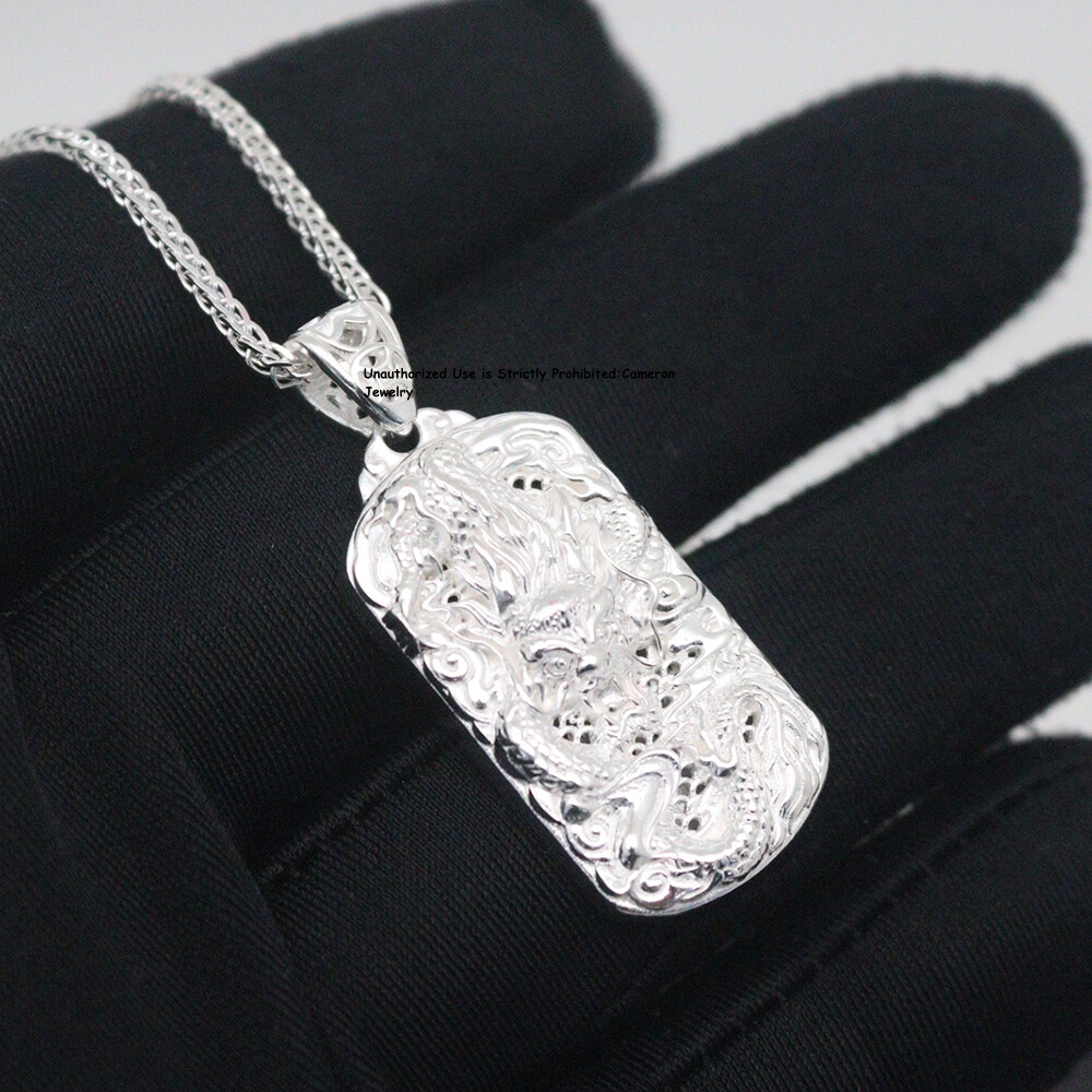 Pure S999 Fine Silver 999 Men Women Lucky Dragon Oblong