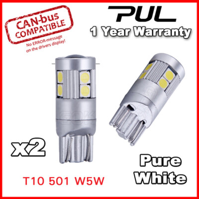 PUL CANbus W5W T10 9 SMD LED Side Light Bulbs – For Range Rover Vogue L322, Error Free, Cold White