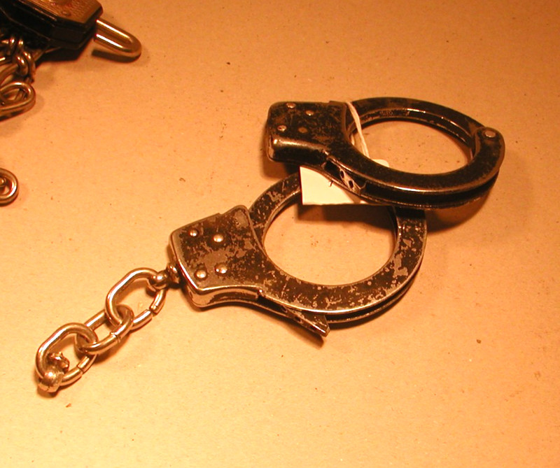 Vintage Pair of  Handcuffs Silver Surface   Connecting Chain  and no Key #4