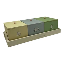 Vintage Simple Goodness Nursery Tray Boxes w Lids Babies Green & Yellow Blue