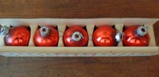 VINTAGE SET OF 5 SHINY BRITE RED ORNAMENTS ORIGINAL BOX 1950's CHRISTMAS USA