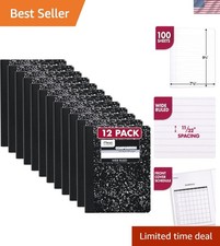 Elegant Black Marble Composition Notebook Set - 100 Double-Sided Pages, 12 Count