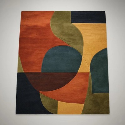Retro Mid Century Geometric Area Rug, Hand Tufted Color Block Modern Carpet