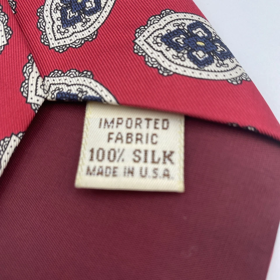 John Henry Tie Silk Red Silver Black Diamond Paisley USA VTG - Image 4 of 4