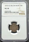 1875-CC MINTMARK BELOW BOW VARIETY SEATED LIBERTY SILVER DIME NGC VG10 03XD26