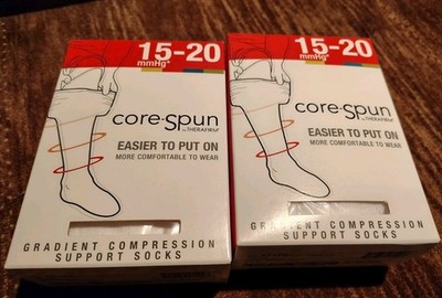 2 Pair Therafirm Core-Spun 15-20 Gradient Compression Support Socks White Medium