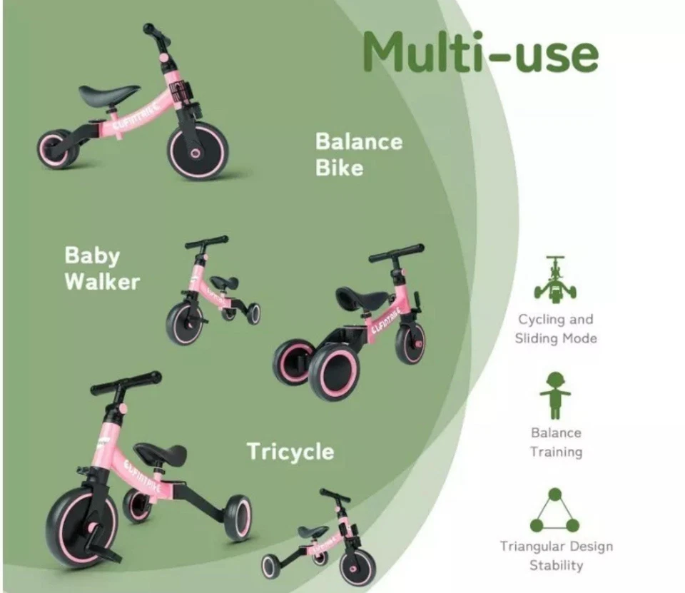 Bicicleta Besrey 5 en 1 para niños pequeños de 1 año a 4 años triciclo rosa Foto 3 de 4
