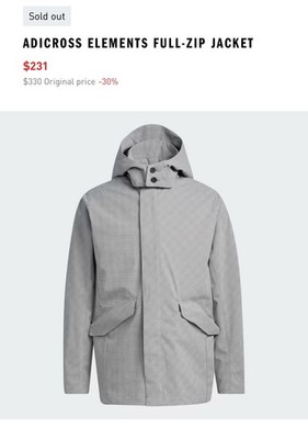 Men s ADICROSS ELEMENTS FULL-ZIP GOLF JACKET with detachable vest Size XL 