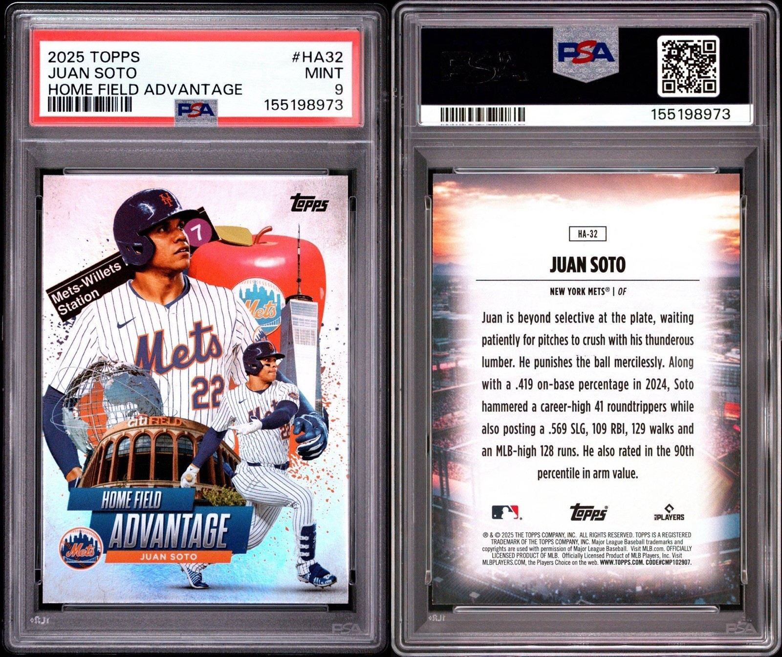 2025 Topps CHROME Home Field Advantage Juan Soto HA-32 New York Mets PSA 9 view 3
