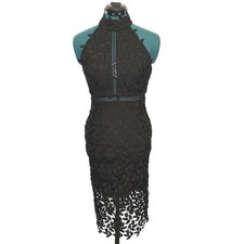 Bardot Dress Womens Extra Small Black Lace Halter Midi Bodycon Cocktail Evening