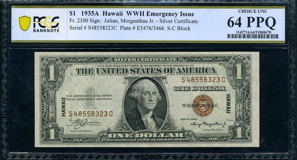FR. 2300 $1 1935-A Hawaii Note S-C Block PCGS Choice CU64 - Image 2 of 3