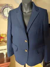 QMack Women's Blazer Navy Blue Gold Buttons Front Size 6
