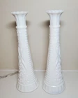 Lot of 2 Vintage ANCHOR HOCKING Milk Glass Flower Bud Vase Stars & Bars 9" Tall