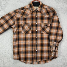 Jesse James Work Wear West Cost Chopper Shirt Flannel Mens Medium Orange Plaid