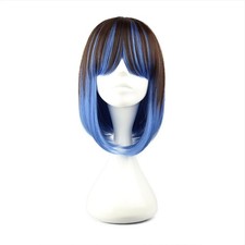 Hair Wigs for Women 16" Black Gradual Blue Bob Wig Shoulder Length