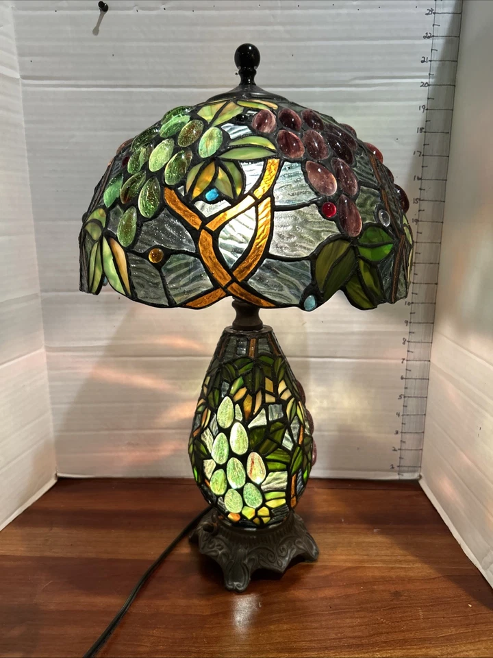 Stained Glass Table Desk Lamp Tiffany Style Double Light Victorian 20" tall - Image 2 of 4