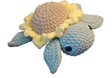 Handmade Crochet Amigurumi Turtle Plush Sea Green, Beige Yellow 7.5"