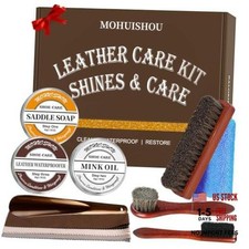 12 PCS Leather Care Kit - Horsehair Brushes,Saddle Soap,Waterproofing Wax,Mink