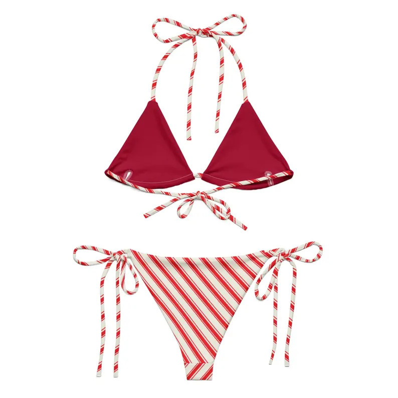 Red Striped String Bikini Beach Pool Summer Vacation Swimwear