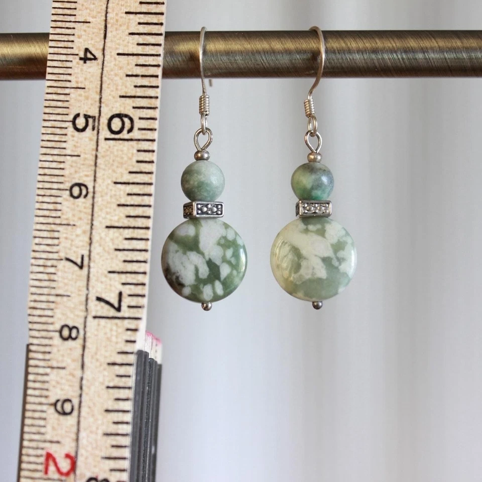 Висячие серьги ручной работы из зеленого агата с бисером богемный лес фея коттеджкор - Изображение 2 из 3