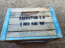 Carnation Vintage Wooden Milk Crate w/ Metal Corners Wire Divider Brown/Gray