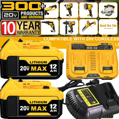 #ad 2Pack For DeWalt 20V 20 Volt Max XR 12.0AH Lithium Battery DCB206 2 Dual Charger $40.00